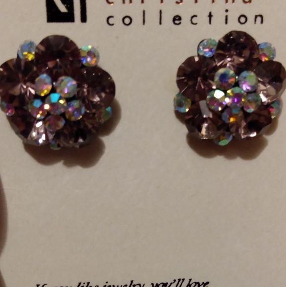 Purple flower bling sparkle pierced earrings NEW - Picture 2 of 4